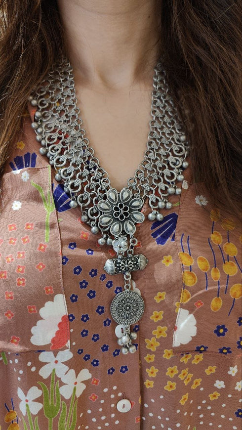 Oxidized Flower Necklace Set